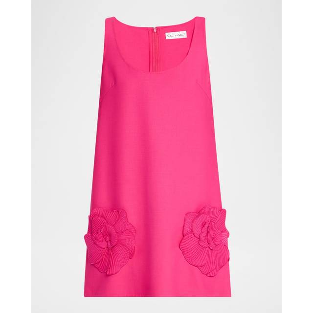 Floral Applique Scoop-Neck Sleeveless Mini Dress - BRIGHT PINK - 8