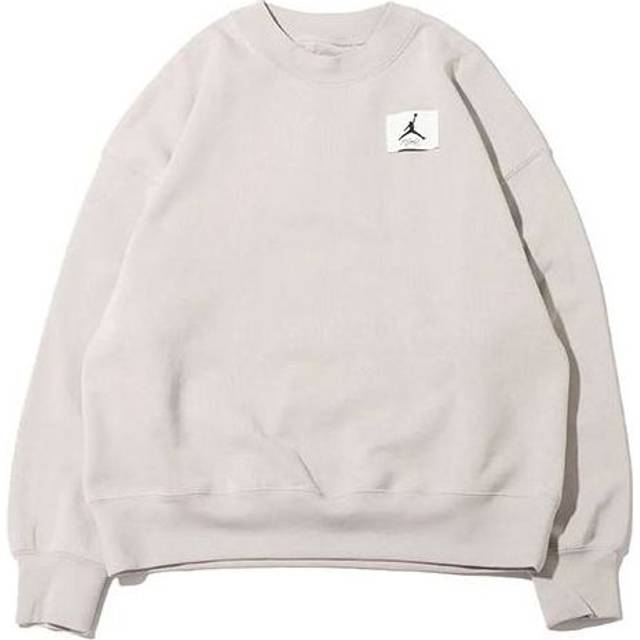 (WMNS) Air Jordan Fleece Crew Fleece Lined Round Neck Loose Pullover Hoodie 'Light Mineral Grey' DM5190-012 - Light Gray