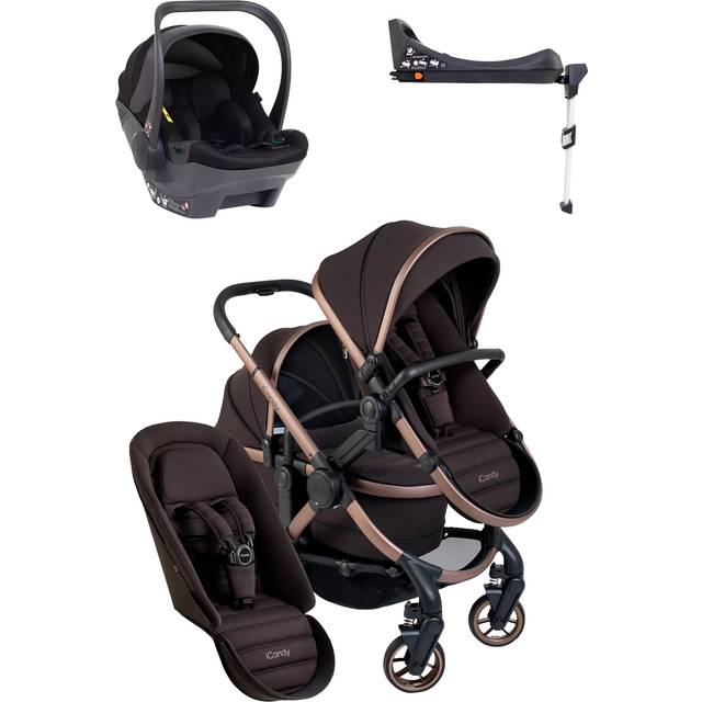iCandy Peach 7 Double Pushchair and Carrycot with Cocoon Car Seat and i-Size Base Bundle