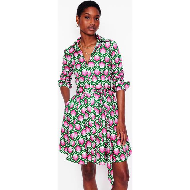Boden Amy Trellis Shirt Dress, Emerald/Pink
