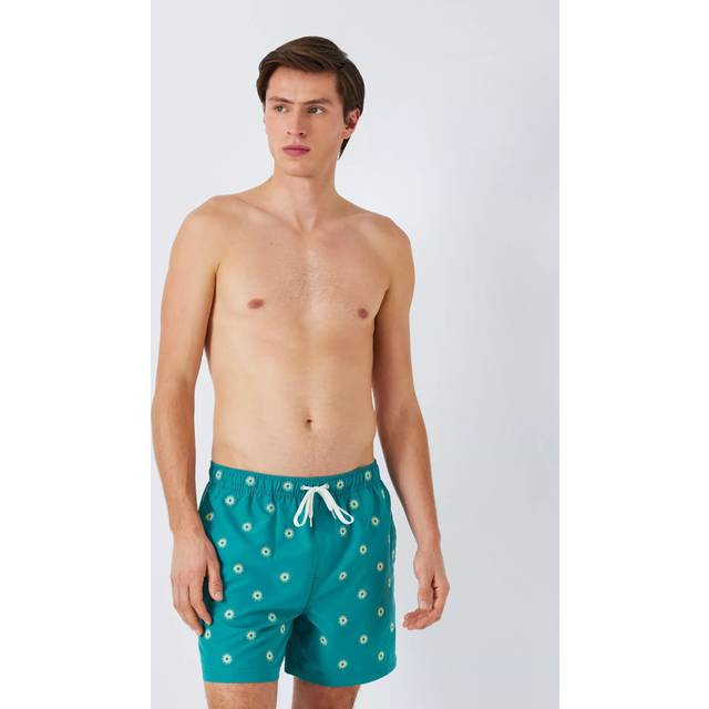John Lewis Embroidered Sun Swim Shorts, Dark Green