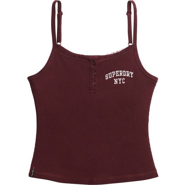 Superdry Athletic Essentials Embroidered Button Cami Top, Port Red