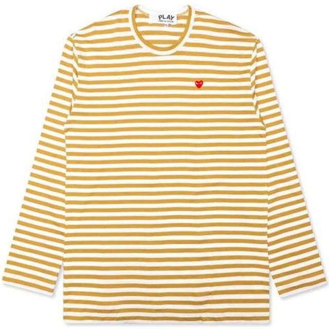 COMME des GARCONS PLAY Striped Mini Logo Long Sleeves Tee 'Yellow White' - YellowWhite