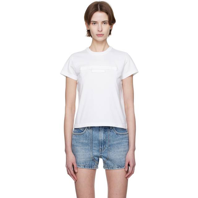 Alexander Wang White Distressed Logo Shrunken T-shirt - WHITE - S