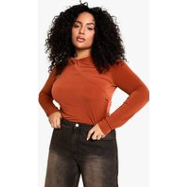 Womens Plus Twist Detail Rouched Bodysuit - Brown - 18, Brown