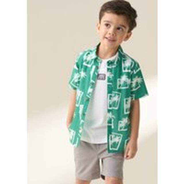 Angel & Rocket Kids' Palm Print Resort Shirt, Green/White
