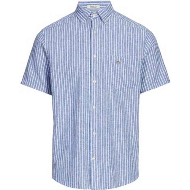 GANT Men Regular Fit Striped Cotton Linen Short Sleeve Shirt (XL)