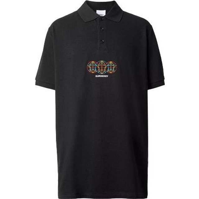 Burberry Round Pattern Embroidery Net Polo Male Black 80355681 - S