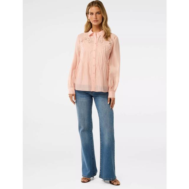 Forever New Petite Azura Embroidered Shirt, Dusty Pink