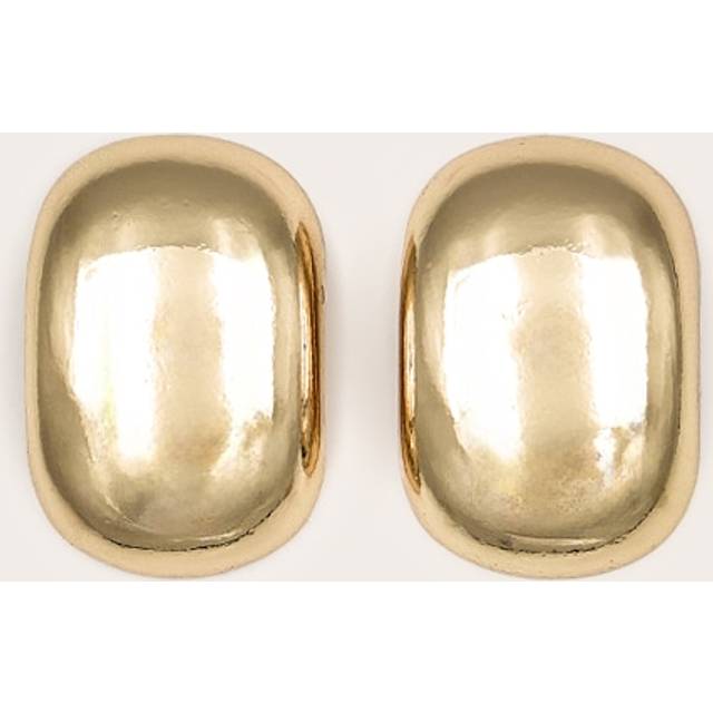 Gold Bevelled Rectangular Chunky Stud Earrings, Yellow - One Size