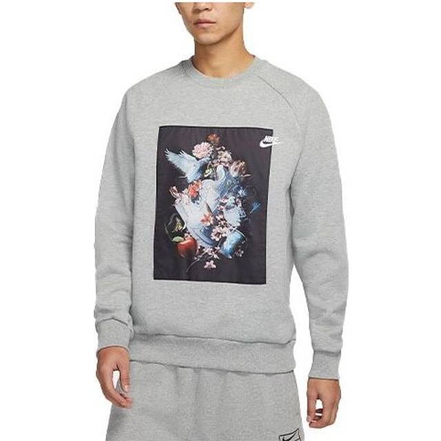 Men's Nike AF-1 Pattern Splicing Fleece Knit Round Neck Pullover Gray DD6516-063 - Grey - L