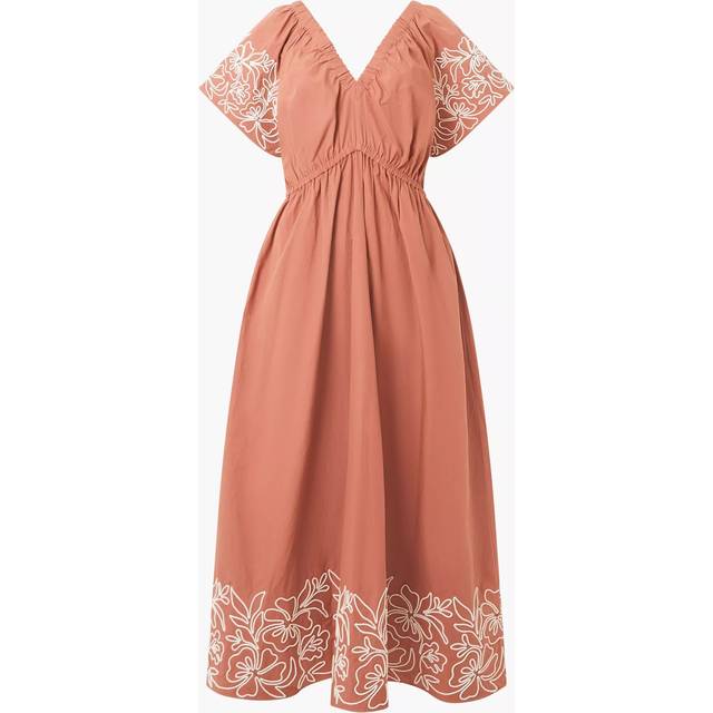 French Connection Cambria Embroidered Dress, Coffee Brown