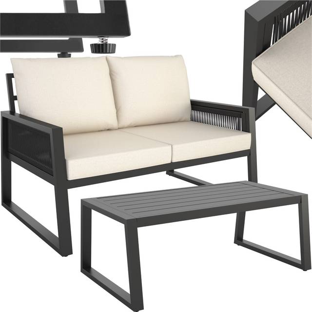 Garden Furniture Set Capri in a Corded Design and Aluminium Frame - Set 2 (1 x sofa / 1 x table)