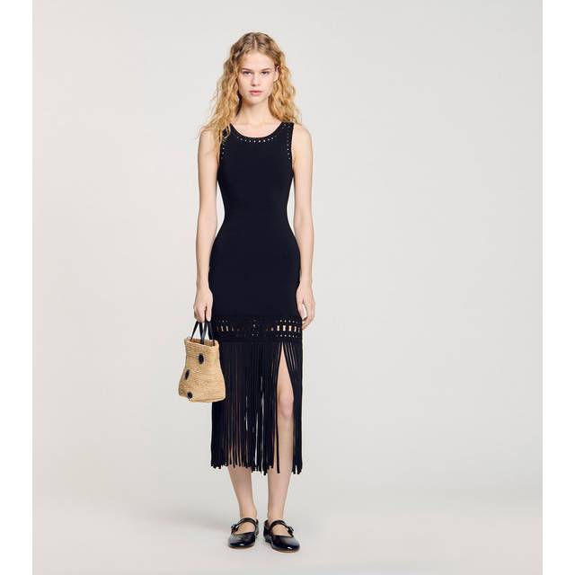 Robe en maille frangée - Noir - 36