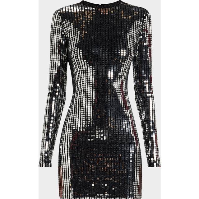 Disco Twiggy Sequined Long-Sleeve Mini Dress - SILVER MIRROR - Small
