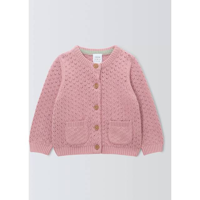 John Lewis Baby Pointelle Cardigan, Pink