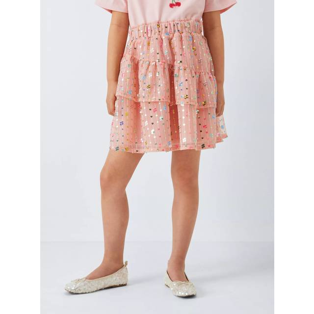 John Lewis Kids' Sequin Mesh Skirt, Pale Pink