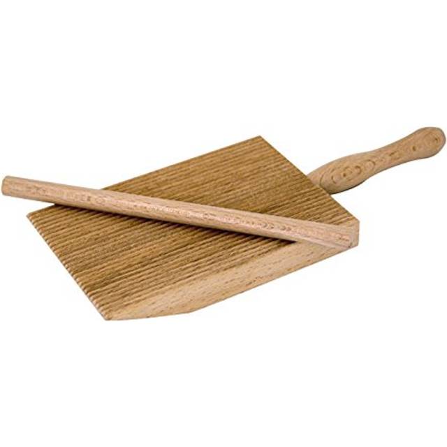 Tredoni Professional Gnocchi/Garganelli Wood Paddle Slanted Ridge Board Pasta Maker + Stick, 9x12.5 cm
