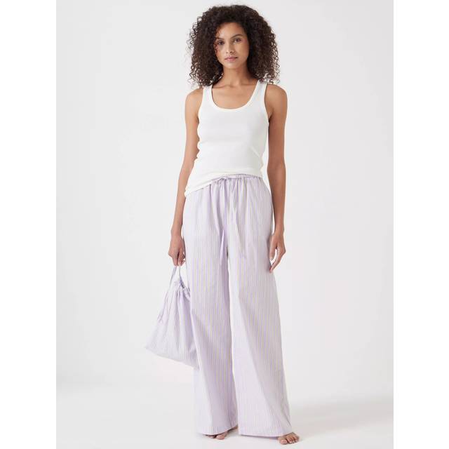 HUSH Ribbed Vest Stripe Bottoms Pyjama Set, White/Lilac/Green