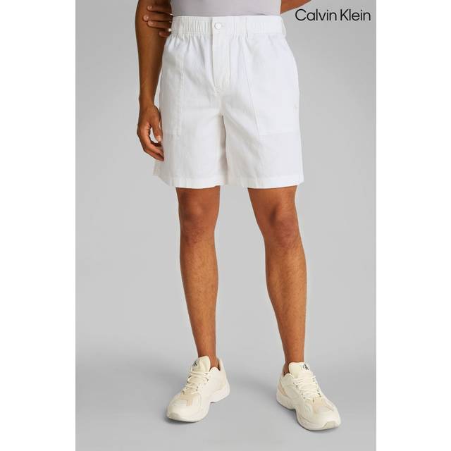 Calvin Klein Cotton Linen Blend Sweat Shorts, Bright White