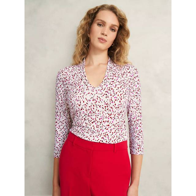 Hobbs Aimee Printed Top - Medium, Ivory Pink