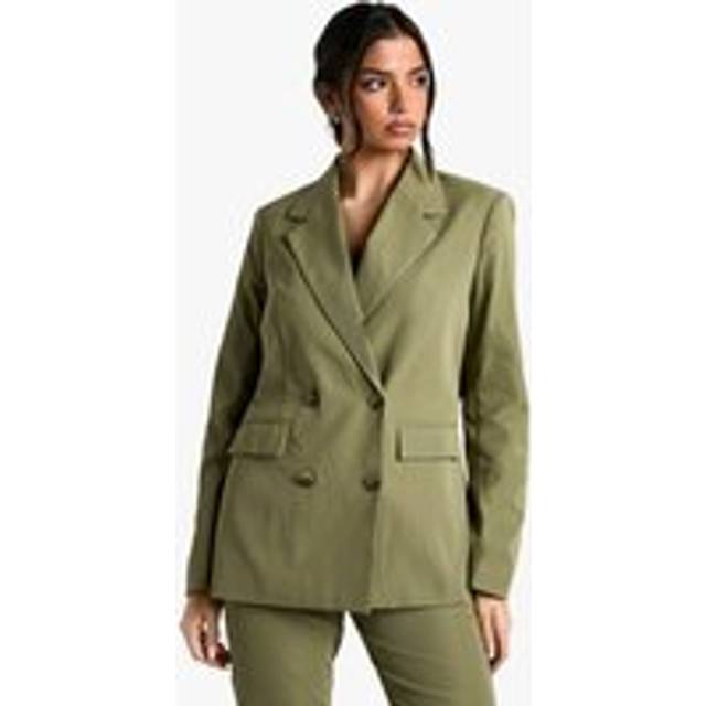 Womens Relaxed Fit Double Breasted Blazer - Khaki - 10