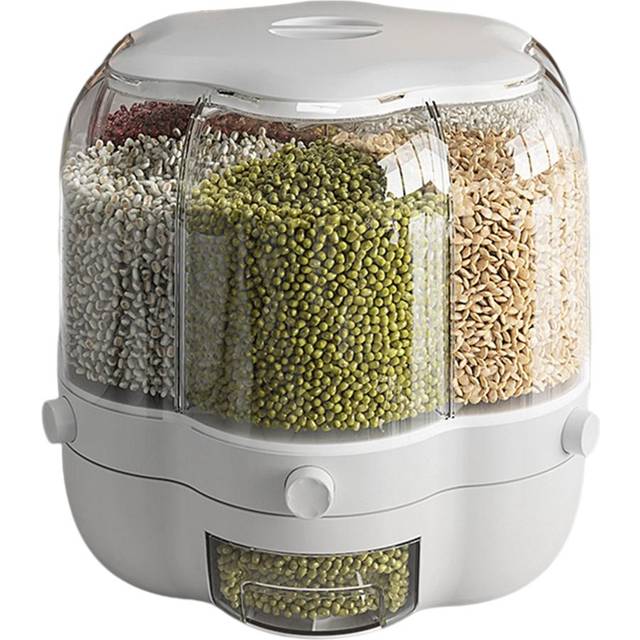 Food Grain Storage Container Large Capacity 6.5L 6 Grid Rotatable Rice Dispenser Sealed Grain Food white