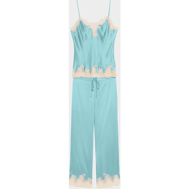 Lolita Lace-Trim Silk Charmeuse Crop Pajama Set - OCEAN MIST WITH SOFT ECRU - X-Large