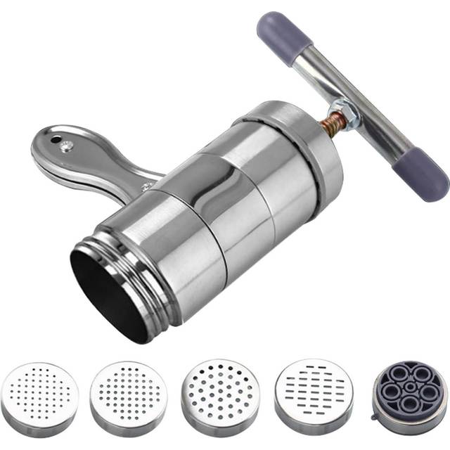 Manual Press Pasta Machine Stainless Steel Hand Wringing Noodles Making Machine with 5 Noodle Mould
