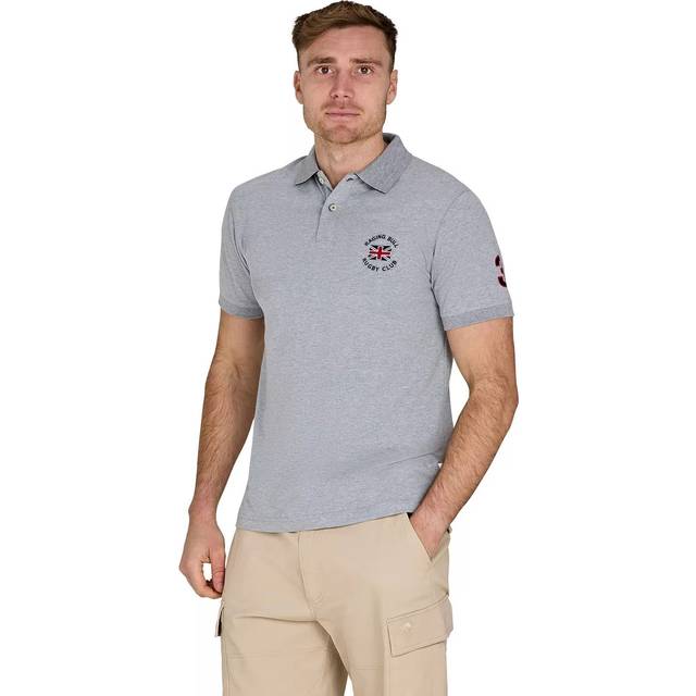 Raging Bull Cotton Regular Fit Rugby Club Polo Shirt, Grey Marl