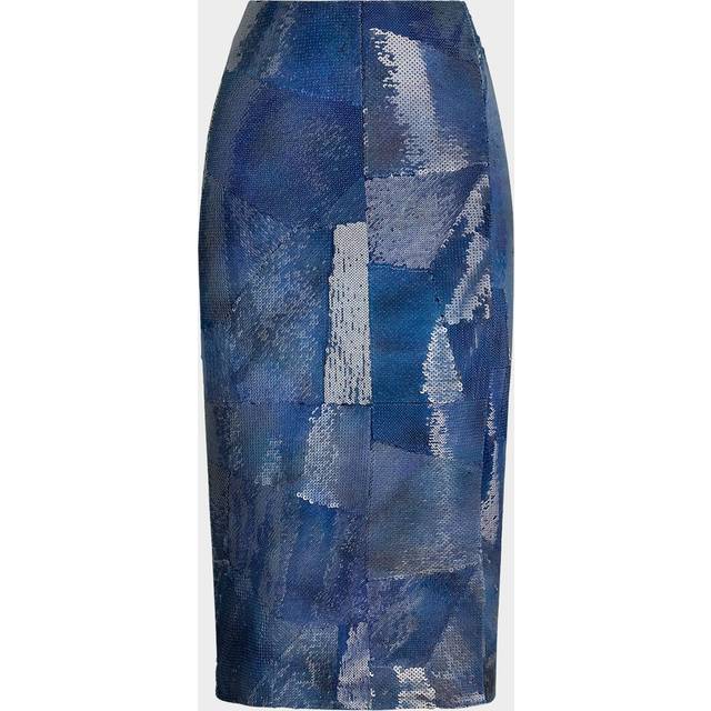 Edna Sequined Patchwork Pencil Skirt - INDIGO BLU - 12