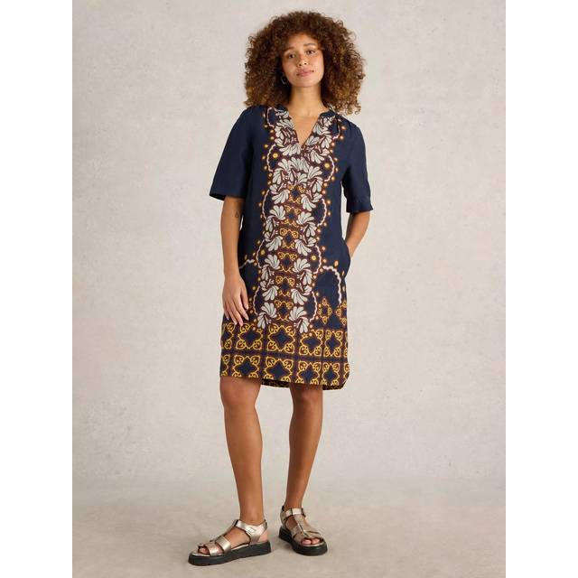 White Stuff Womens Navy June Linen Dress - 12R
