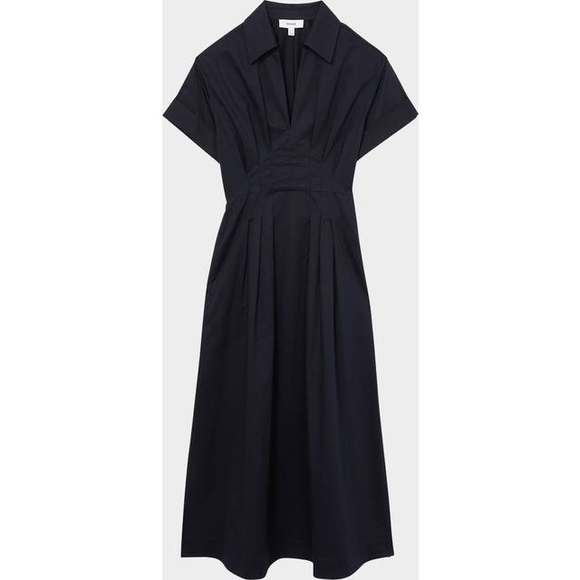 Aubrey Pleated Shirt Dress - NAVY - Beginning with men's tailoring in 1970's London, Reiss' design philosophy has endured for over five decades, maintaining the distinctive tailoring, sharp cuts, and contemporary prints it has become famous for to create investment pieces destined to stay in your wardrobe for seasons to come.