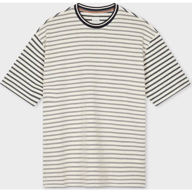 Paul Smith Ecru and Navy 'Breton' Textured Stripe Cotton T-Shirt Blue - M