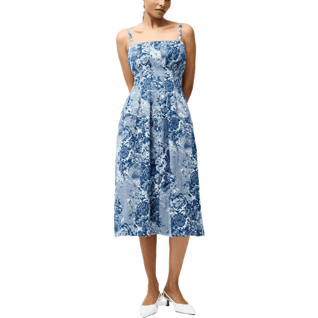 French Connection Charlotte Floral Jacquard Denim Dress, Light Wash