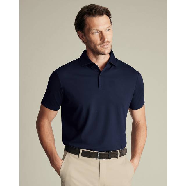Charles Tyrwhitt Short Sleeve Cotton Pique Polo Navy