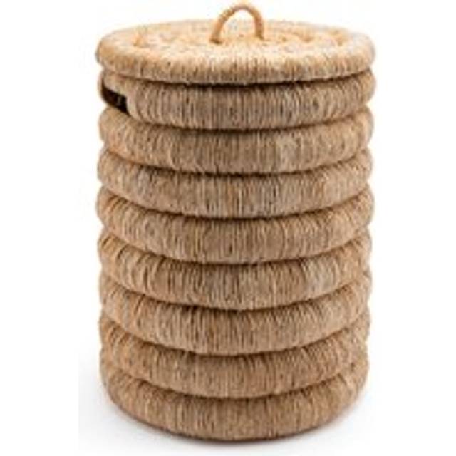Marilo Round Braided Banana Bark Basket with Lid - Natural - ONE SIZE