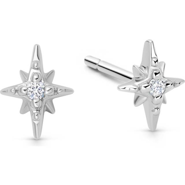 Solid White Gold North Star Stud Earrings