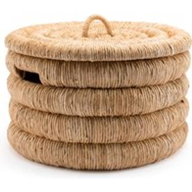 Marilo Round Braided Banana Bark Basket with Lid - Natural - ONE SIZE