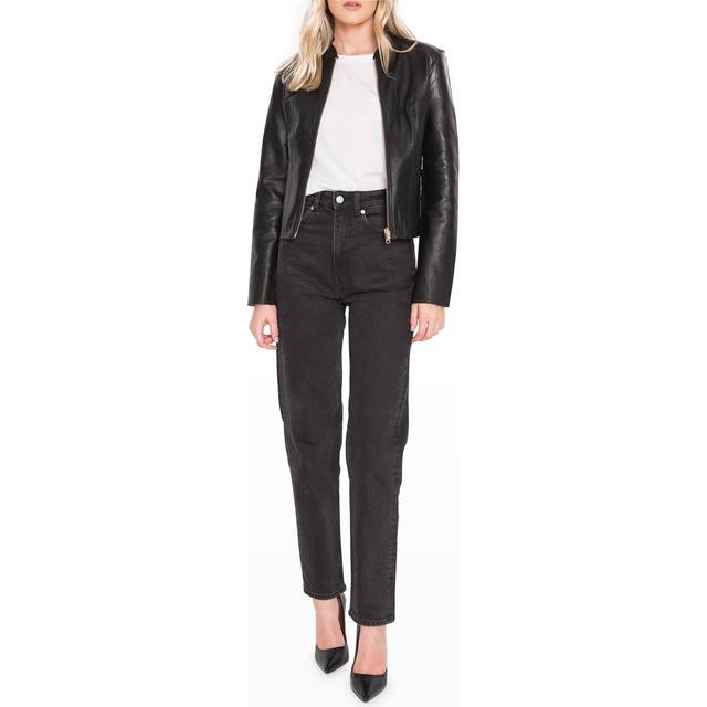 Reversible Zip-Front Lamb Leather Metallic Bomber Jacket - BLACK/BROWN - X-Large