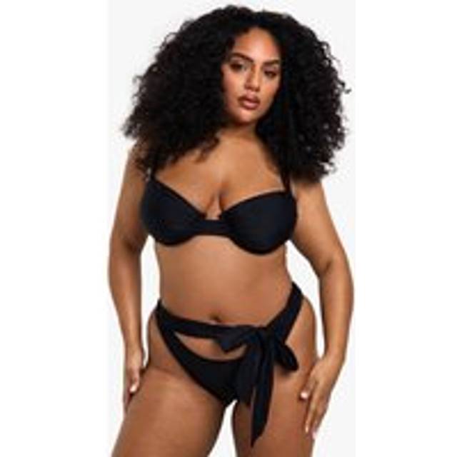Womens Plus Swimwear Essentials Tie High Waist Brief - Black - 28, Black