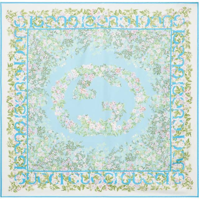 Gucci GG floral silk twill scarf - blue (One Size)