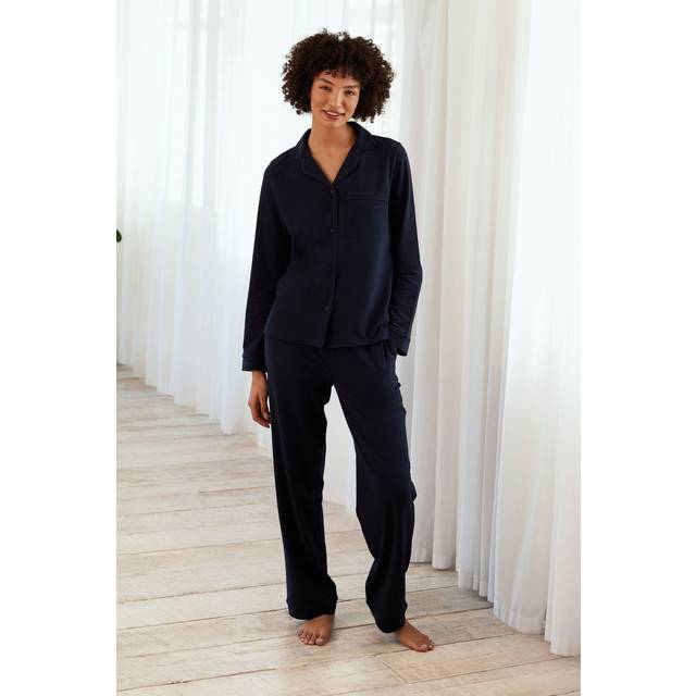 Chelsea Peers Button Up Pure Organic Cotton Pyjama Set, Navy