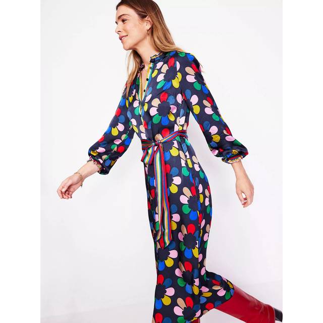 Boden Jasmine Floral Satin Midi Dress, Multi