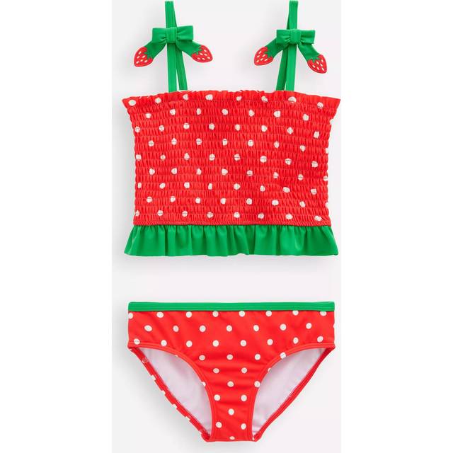 Mini Boden Kids' Smocked Tankini, Jam Red Strawberry