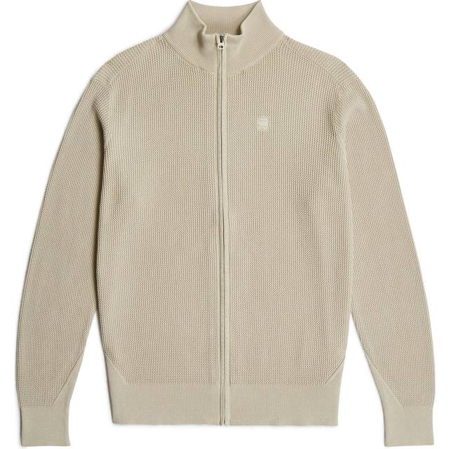 Serrated Full Zip Knitted Cardigan - Beige - Men