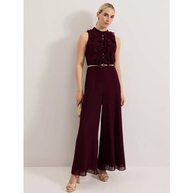 Phase Eight Nalani Belted Jumpsuit, Burgundy