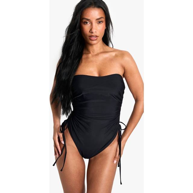 Boohoo Petite Swimwear Essentials Ruched Swimsuit In Black - black - 8