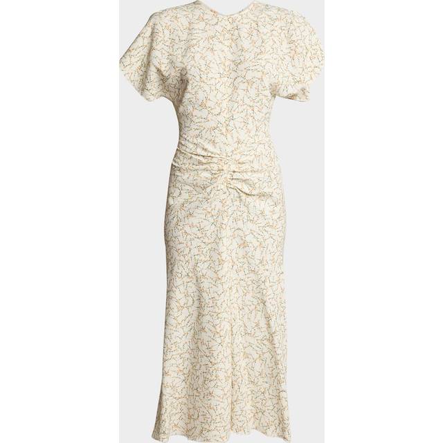 Gathered Waist Midi Dress In Floral Ovation Peach 12 - pink-2