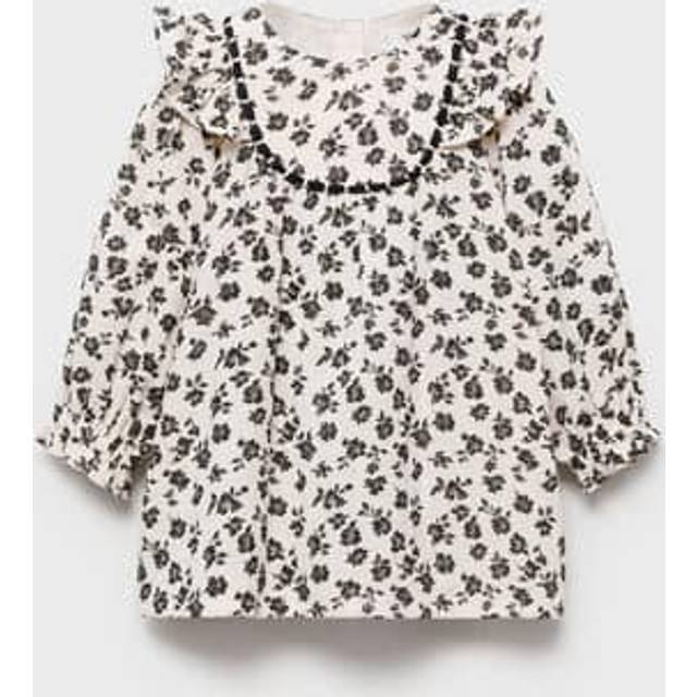 Mango Younger Girls Floral Long Sleeved Dress - Cream, Cream, Size 4-5 Years - 4-5 YEARS